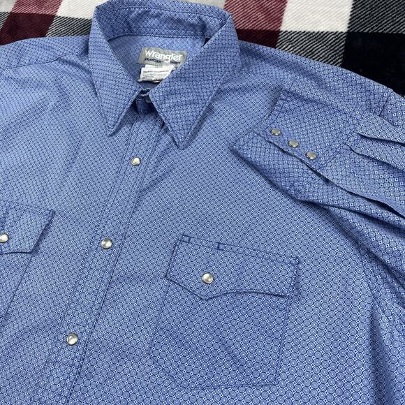 Wrangler Other - Wrangler Shirt Mens XL Blue Wrancher Pearl Snap Western Geometric Abstract Work